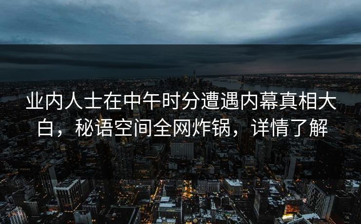 业内人士在中午时分遭遇内幕真相大白，秘语空间全网炸锅，详情了解