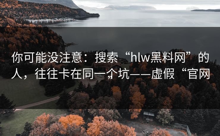 你可能没注意：搜索“hlw黑料网”的人，往往卡在同一个坑——虚假“官网”
